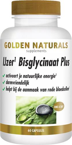 Golden Naturals IJzer Bisglycinaat Plus (60 veganistische capsules)