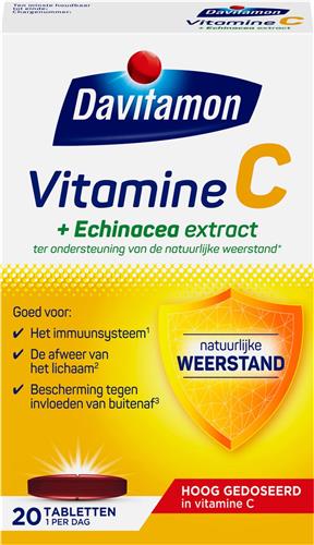 Davitamon Vitamine C + Echinacea - Hoog gedoseerd vitamine C - Natuurlijke weerstand - Voedingssupplement - 20 tabletten