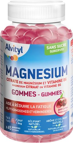 Alvityl® Magnesium Gummies - Met Magnesium en Vitamine B6 - Tegen Vermoeidheid & Zenuwachtigheid - Suikervrij - Heerlijke Kersensmaak - 45 Gummies