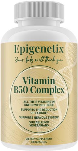 Epigenetix - Vitamin B-50 Complex - 60 capsules - Zeer uitgebreide formule voor een sterk zenuwstelsel, vermindering van vermoeidheid, verbetering van de stofwisseling, ondersteuning van psychologische functies