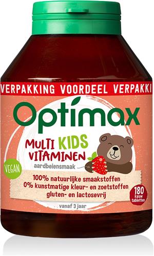 Optimax Kinder Multivitaminen Aardbei - Kinderen -180 kauwtabletten