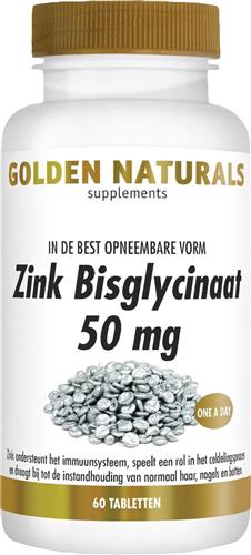 Golden Naturals Zink Bisglycinaat 50mg (60 veganistische tabletten)