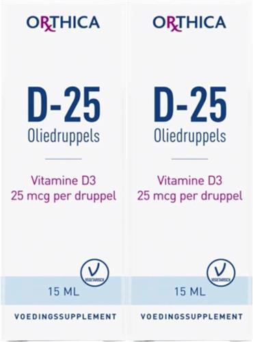 2x Orthica Vitamine D-25 Oliedruppels 15 ml