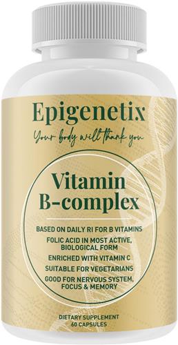 Epigenetix - Vitamin B-Complex - 60 capsules - Zorgvuldig samengestelde mix van B-vitaminen, voor meer energie, verbetering van concentratie & ondersteuning van het immuunsysteem, met o.a. Biotine, Vitamine C & Foliumzuur