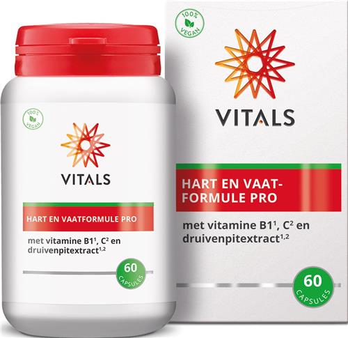 Vitals Hart en Vaatformule Pro - 60 capsules. Verbeterde formule met ubiquinol, olijfextract, druivenpitextract en vitamine C.