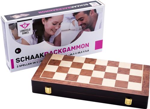 Longfield Schaak/backgammon opklapb essenhout 38,5 x 38,5 x 5,5 cm