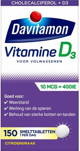 4x Davitamon Vitamine D 10 MCG Volwassenen 150 smelttabletten