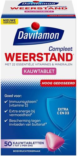 2x Davitamon Compleet Weerstand Hoog Gedoseerd Bosvruchten 50 kauwtabletten