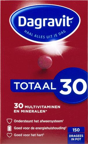 Dagravit Totaal 30 Multivitaminen - Vitamine A, C en het mineraal selenium ondersteunen het afweersysteem - 150 dragees