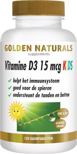 Golden Naturals Vitamine D3 15 mcg KIDS (120 veganistische kauwtabletten)