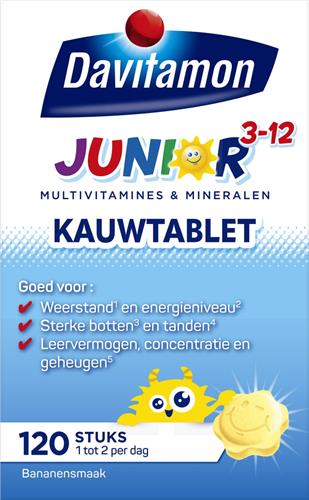 Davitamon Junior 3+ kauwvitamines - multivitamine kinderen - banaan - 120 stuks