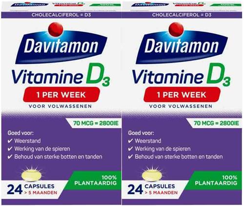 2x Davitamon Vitamine D Vegan 1 Per Week 24 capsules