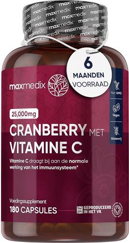 maxmedix Cranberry capsules met Vitamine C - 25.000 mg - 180 capsules voor 6 maanden voorraad