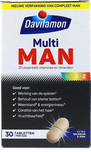 Davitamon Multi Man - met extra selenium en zink - multivitaminen man - 30 tabletten