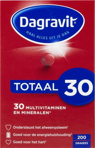 Dagravit Totaal 30 Multivitaminen - Vitamine A, C en het mineraal selenium ondersteunen het afweersysteem - 200 dragees