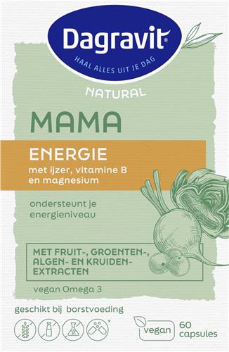 Dagravit Natural Mama Energie Multivitaminen - Ondersteunt je energieniveau - Met ijzer, vitamine B, Omega 3 en magnesium - 60 capsules