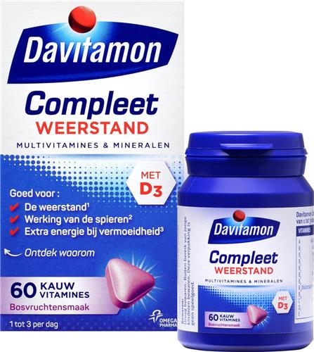 Davitamon Compleet Weerstand Kauwvitamines - Multivitamine - bosvruchten - 60 tabletten