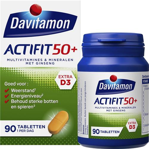 Davitamon Actifit 50+ met Ginseng - Multivitamine voor 50 plussers  - 90 Tabletten - Voedingssupplement