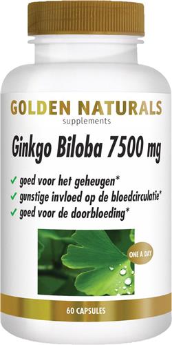 Golden Naturals Ginkgo Biloba 7500mg (60 veganistische capsules)