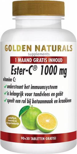 Golden Naturals Ester-C 1000 mg (90 + 30 gratis veganistische tabletten)