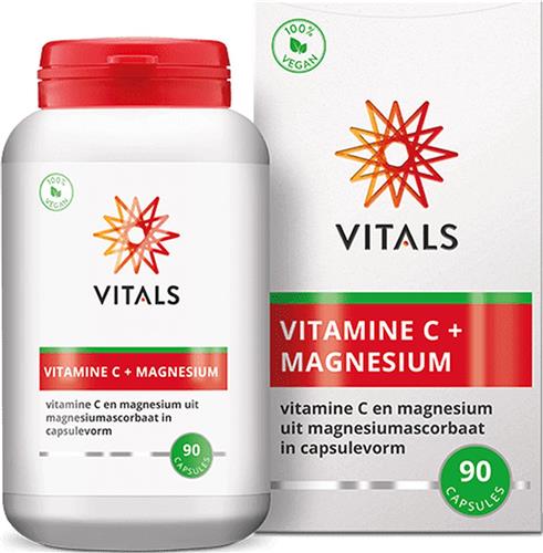 Vitals - Vitamine C + Magnesium - 90 Capsulus - 800 mg vitamine C en 60 mg magnesium uit magnesiumascorbaat