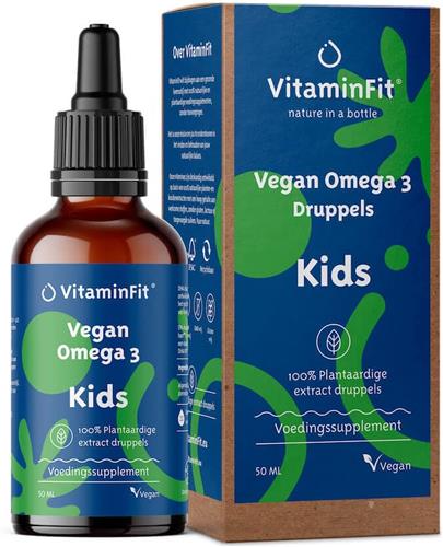 VitaminFit Vegan Omega 3 Kinder Druppels - 100% Natuurlijk & Plantaardig - 50 ML - Rijk aan DHA en EPA - Vloeibaar - Visvrij!