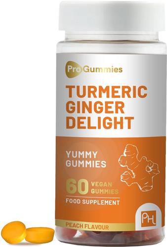 Kurkumine en Gember Gummies | 60 Vegan Pro Gummies | Ontstekingsremmende eigenschappen | Ondersteunt de spijsvertering | Verbeterde bloedsomloop