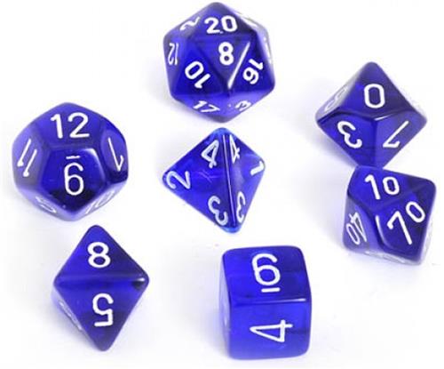 Translucent Blue/white Polyhedral 7-Die Set