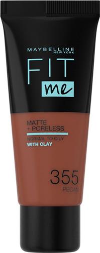 Maybelline New York - Fit Me Matte + Poreless Foundation - 355 Pecan - Medium Dekkende Foundation met Matte Finish voor de Normale tot Vette Huid - 30 ml