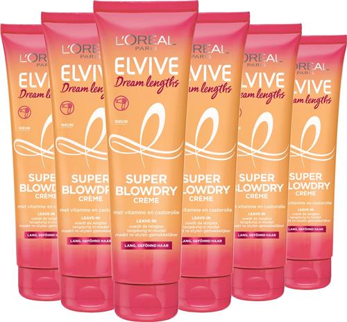 LOréal Paris Elvive Dream Lengths Blowdry Cream - Lang, Beschadigd Haar - 6 x 150ml