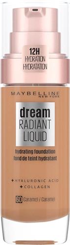 Maybelline New York - Dream Radiant Liquid - 60 Caramel - Foundation Geschikt voor de Droge Huid met Hyaluronzuur - 30 ml