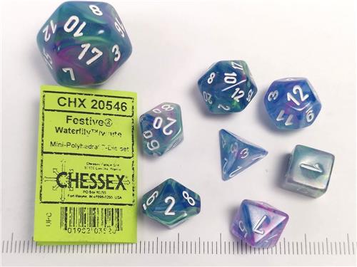 Chessex Festive Mini-Polyhedral Waterlily/white Dobbelsteen Set (7 stuks)