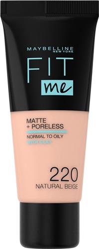 Maybelline New York - Fit Me Matte + Poreless Foundation - 220 Natural Beige - Medium Dekkende Foundation met Matte Finish voor de Normale tot Vette Huid - 30 ml