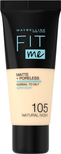 Maybelline New York - Fit Me Matte + Poreless Foundation - 105 Natural Ivory - Medium Dekkende Foundation met Matte Finish voor de Normale tot Vette Huid - 30 ml