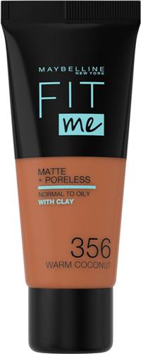 Maybelline New York - Fit Me Matte + Poreless Foundation - 356 Warm Coconut - Medium Dekkende Foundation met Matte Finish voor de Normale tot Vette Huid - 30 ml