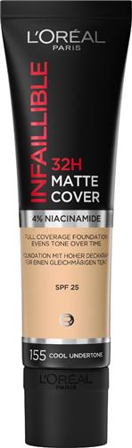 LOréal Paris Infaillible 32H Matte Cover Foundation - 155 - Foundation met een volledige dekking en een matte finish - 30 ml