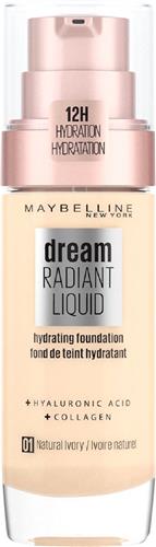 Maybelline New York - Dream Radiant Liquid - 01 Natural Ivory - Foundation Geschikt voor de Droge Huid met Hyaluronzuur - 30 ml