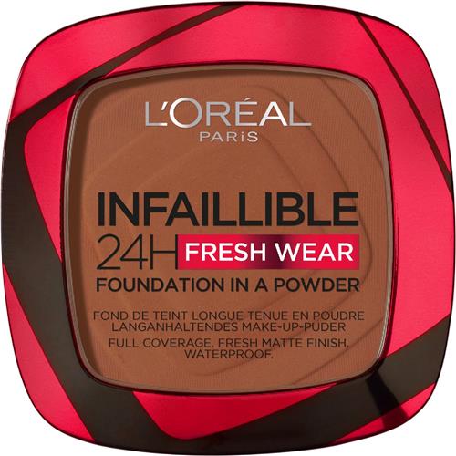 LOréal Paris Infaillible 24h Fresh Wear Foundation in a Powder - poeder - foundation en poeder in één - 24 uur lang een natuurlijke, egale en matte finish - geeft niet af - 375 Deep Amber - 9 gr.