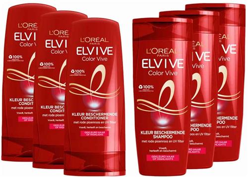 L'Oréal Elvive Color Vive - Shampoo 3x 250 ml & Conditioner 3x 200 ml - Pakket