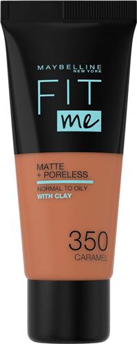 Maybelline New York - Fit Me Matte + Poreless Foundation - 350 Caramel - Medium Dekkende Foundation met Matte Finish voor de Normale tot Vette Huid - 30 ml