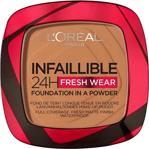 LOréal Paris Infaillible 24h Fresh Wear Foundation in a Powder - poeder - foundation en poeder in één - 24 uur lang een natuurlijke, egale en matte finish - geeft niet af - 330 Hazelnut - 9 gr.