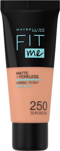 Maybelline New York - Fit Me Matte + Poreless Foundation - 250 Sun Beige - Medium Dekkende Foundation met Matte Finish voor de Normale tot Vette Huid - 30 ml