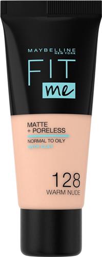 Maybelline New York - Fit Me Matte + Poreless Foundation - 128 Warm Nude - Medium Dekkende Foundation met Matte Finish voor de Normale tot Vette Huid - 30 ml