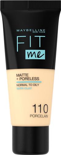 Maybelline New York - Fit Me Matte + Poreless Foundation - 110 Porcelain - Medium Dekkende Foundation met Matte Finish voor de Normale tot Vette Huid - 30 ml