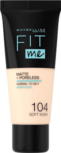 Maybelline New York - Fit Me Matte + Poreless Foundation - 104 Soft Ivory - Medium Dekkende Foundation met Matte Finish voor de Normale tot Vette Huid - 30 ml