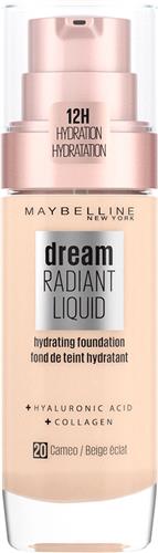 Maybelline New York - Dream Radiant Liquid - 20 Cameo - Foundation Geschikt voor de Droge Huid met Hyaluronzuur - 30 ml