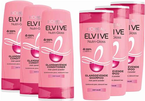 L'Oréal Elvive Nutri-Gloss  shampoo 3x 250 ml & Conditioner 3x 200 ml  Pakket