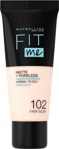 Maybelline New York - Fit Me Matte + Poreless Foundation - 102 Fair Ivory - Medium Dekkende Foundation met Matte Finish voor de Normale tot Vette Huid - 30 ml