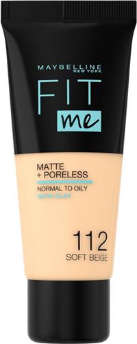 Maybelline New York - Fit Me Matte + Poreless Foundation - 112 Soft Beige - Medium Dekkende Foundation met Matte Finish voor de Normale tot Vette Huid - 30 ml