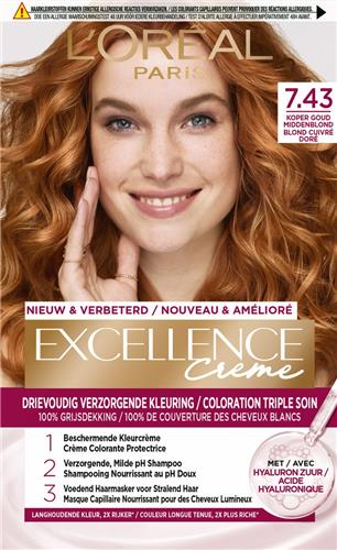 L'Oréal Paris Excellence Crème Goud Koperblond 7.43 - Permanente Haarkleuring